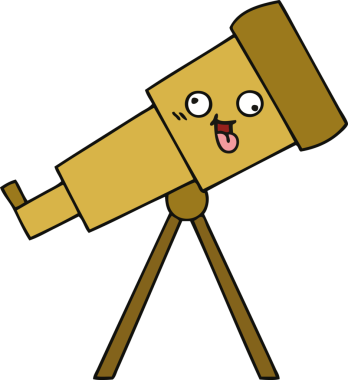 Bir insan tarafından çizilmiş sevimli bir teleskop karikatürü.