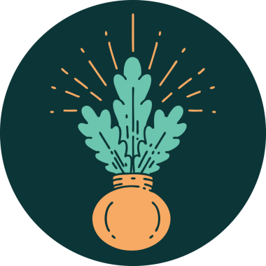 Bir insan tarafından çizilmiş dövme stili bir ev bitkisinin simgesi