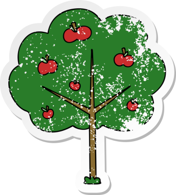 Bir insan tarafından çizilmiş garip bir el çizimi karikatür ağacının sıkıntılı çıkartması.