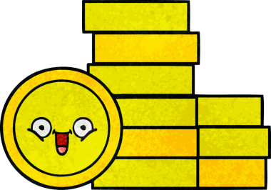 Bir insan tarafından çizilmiş eski grunge desenli bozuk paraların karikatürü