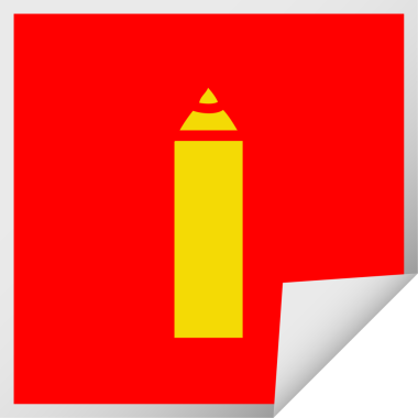 Bir insan tarafından çizilmiş mavi bir kalemin kare soyma etiketi karikatürü