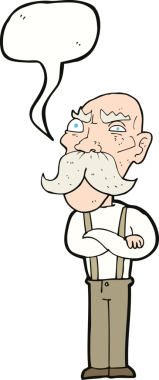 Bir insan tarafından çizilmiş konuşma balonlu kızgın yaşlı adam çizgi filmi.