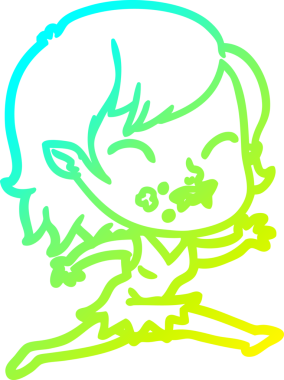 Bir insan tarafından çizilmiş yanağında kan olan vampir bir kızın çizdiği soğuk çizgi.