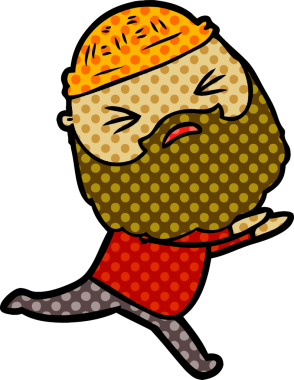 Bir insan tarafından çizilmiş sakallı bir çizgi film adamı.