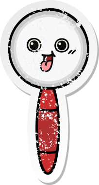 Bir insan tarafından çizilmiş sevimli bir çizgi film büyüteçinin sıkıntılı çıkartması.