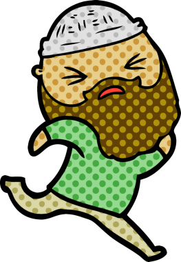 Bir insan tarafından çizilmiş sakallı bir çizgi film adamı.