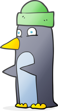 Bir insan tarafından çizilmiş şapkalı penguen çizimi.