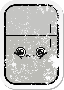 Bir insan tarafından çizilmiş şirin bir buzdolabının sıkıntılı çıkartması.