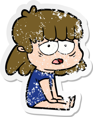 Bir insan tarafından çizilmiş yorgun bir karikatür çıkartması.