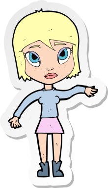 Bir insan tarafından çizilmiş el sallayan bir karikatür kadının çıkartması.