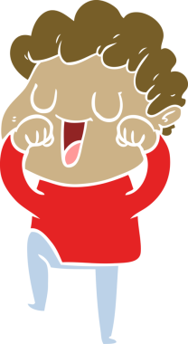 Gülen düz renkli karikatür adam bir insan tarafından çizilmiş.