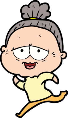 Bir insan tarafından çizilmiş mutlu yaşlı kadın çizgi filmi.