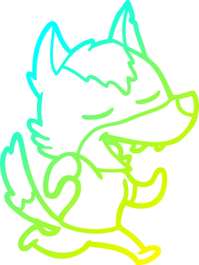 Bir insan tarafından çizilen soğuk çizgi çizgi film koşu kurdunun gülüşü.