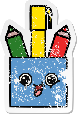 Bir insan tarafından çizilmiş sevimli bir kalem tenceresinin sıkıntılı çıkartması.