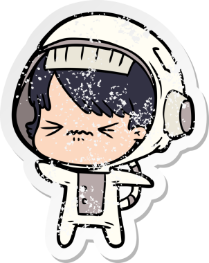 Bir insan tarafından çizilmiş kızgın bir uzay kızının sıkıntılı çıkartması.