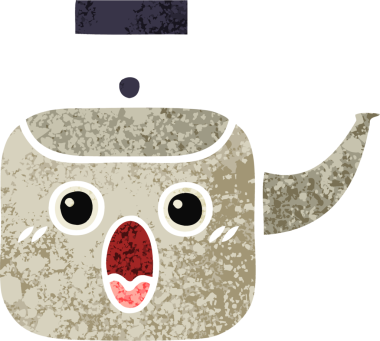 Bir insan tarafından çizilmiş bir çaydanlığın retro çizim tarzı karikatürü