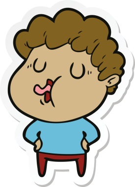 Bir insan tarafından çizilmiş şarkı söyleyen bir çizgi film karakterinin çıkartması.