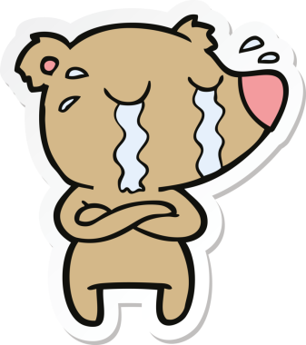 Bir insan tarafından çizilmiş ağlayan bir ayının çıkartması.