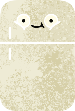 Bir insan tarafından çizilmiş buzdolabının retro çizim tarzı karikatürü.