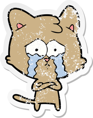 Bir insan tarafından çizilmiş, ağlayan bir kedinin sıkıntılı çıkartması.