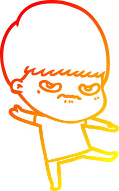 Bir insan tarafından çizilmiş kızgın çizgi film çocuğunun sıcak çizgi çizimi.