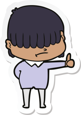 Bir insan tarafından çizilmiş dağınık saçlı çizgi film çocuğunun çıkartması.