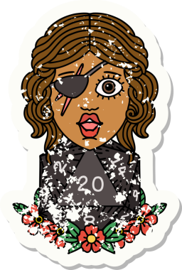 Retro Dövme Tarzı İnsan Rogue Bir insan tarafından çizilmiş 20 zar ile