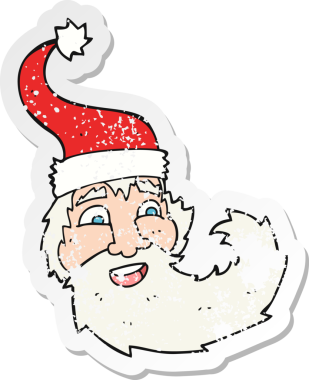 Bir insan tarafından çizilmiş bir Noel Baba çizgi filminin kederli retro çıkartması.