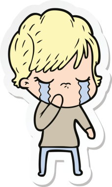 Bir insan tarafından çizilmiş, ağlayan bir karikatür kadının çıkartması.