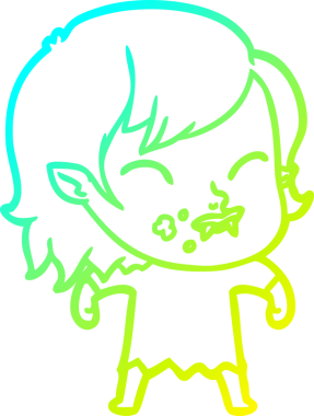 Bir insan tarafından çizilmiş yanağında kan olan vampir bir kızın çizdiği soğuk çizgi.