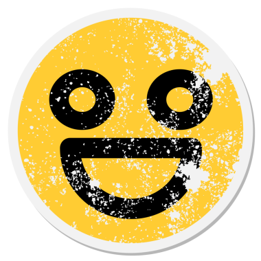 Bir insan tarafından çizilmiş süper mutlu yüz dairesel etiketi.