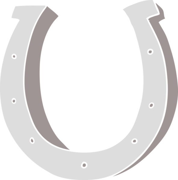 Düz renkli çizgi film karakteri Demir At nalı insan tarafından çizilmiş.