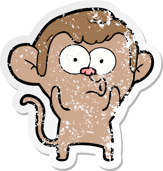 Bir insan tarafından çizilmiş karikatür kornalı maymunun sıkıntılı çıkartması.