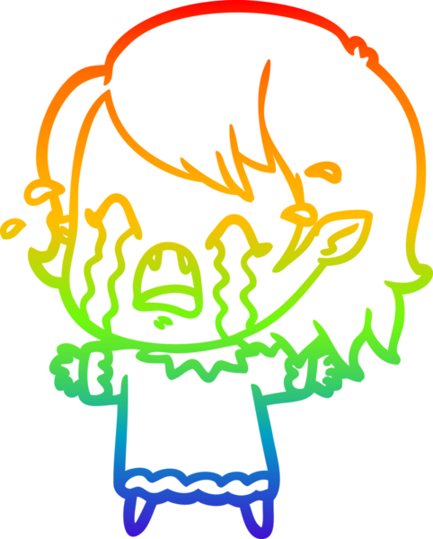 Gökkuşağı gradyan çizimi bir insan tarafından çizilmiş ağlayan vampir kız çizgi