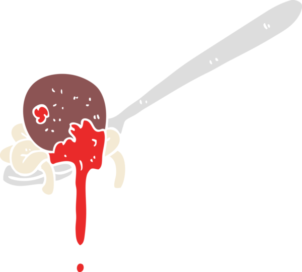 Bir insan tarafından çizilmiş köfte ve spagettinin düz renk çizimi