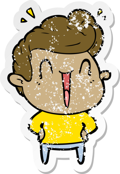 Bir insan tarafından çizilmiş heyecanlı bir karikatür çıkartması.