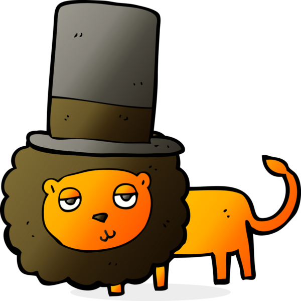 Bir insan tarafından çizilmiş silindir şapkalı bir aslan.