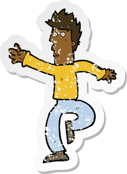 Bir insan tarafından çizilmiş acil bir adamın karikatür çıkartması.