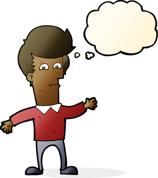 Bir insan tarafından çizilmiş düşünce baloncuğu olan bir çizgi film adamı.