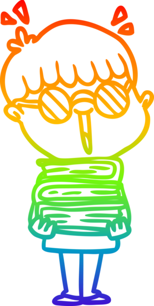 Gökkuşağı gradyan çizgi çizimi Bir insan tarafından çizilmiş inanılmaz kitaplarla bir çizgi çocuk