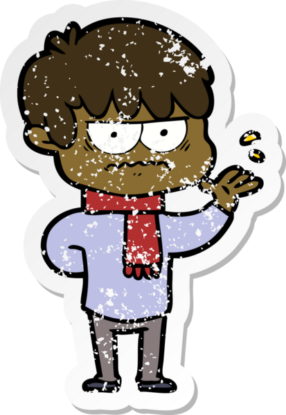 Bir insan tarafından çizilmiş kızgın bir çizgi film çocuğunun sıkıntılı çıkartması.