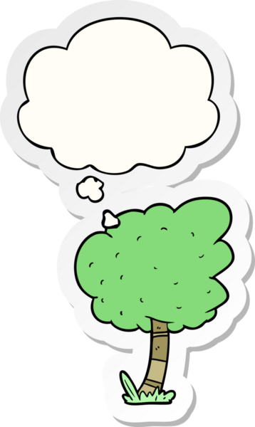 Düşünce baloncuğu insan tarafından çizilmiş bir çıkartma olan çizgi film ağacı.