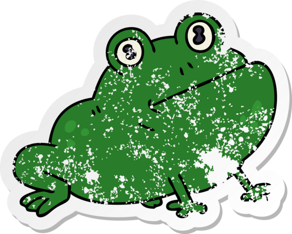 Bir insan tarafından çizilmiş garip bir el çizimi karikatür kurbağasının sıkıntılı çıkartması