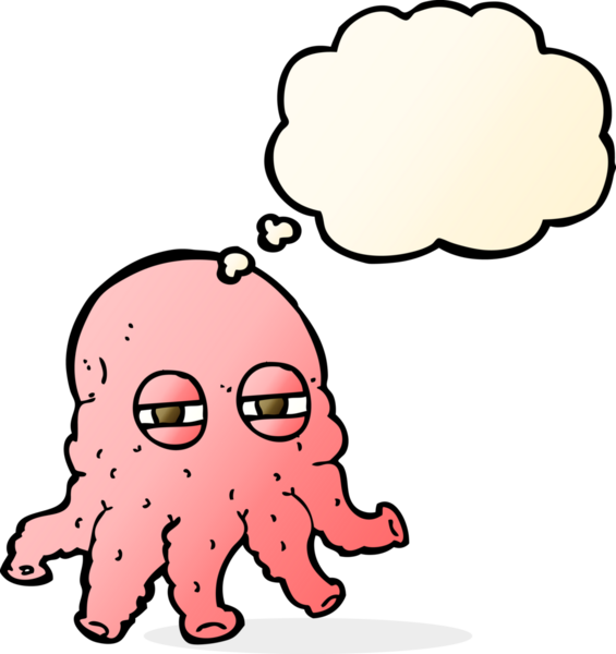 Bir insan tarafından çizilmiş düşünce baloncuklu uzaylı yüzü.