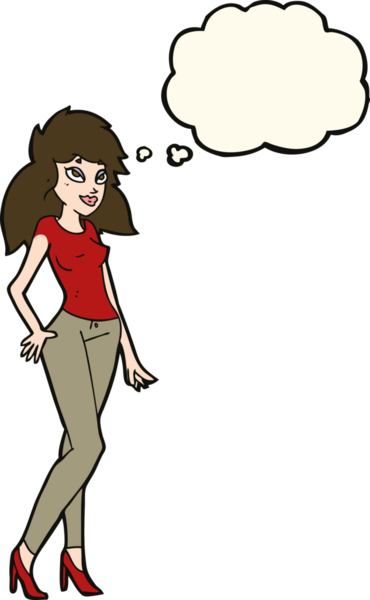 Bir insan tarafından çizilmiş düşünce baloncuğu olan güzel bir kadın.