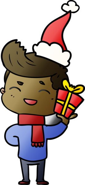 Bir insanın çizdiği Noel Baba şapkasıyla gülen bir adamın el çizimi karikatürü.