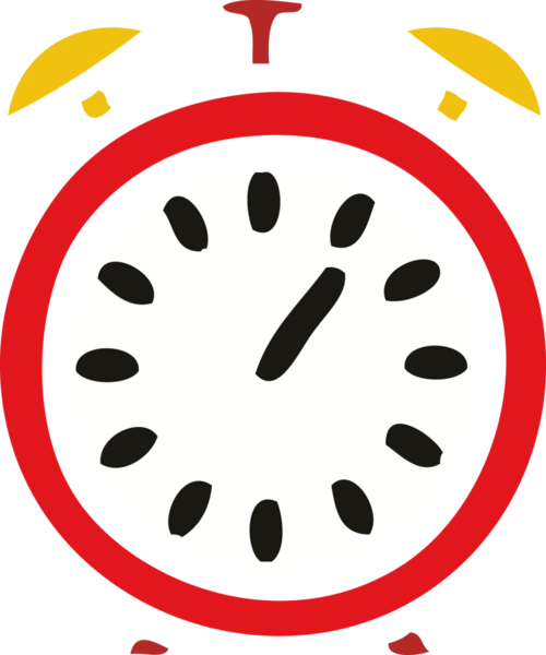 Bir insan tarafından çizilmiş alarm saatinin düz renk retro karikatürü