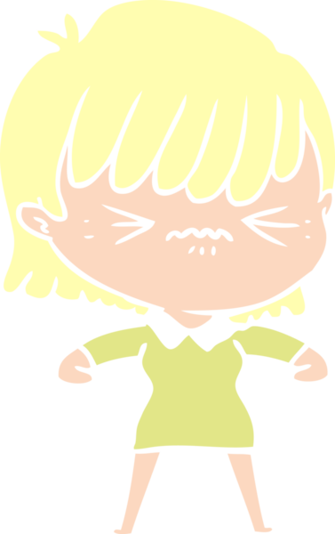 Bir insan tarafından çizilmiş düz renkli çizgi film kızı.