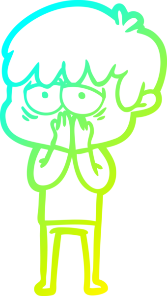 Bir insan tarafından çizilmiş, bitkin bir çocuğun soğuk çizgi çizimi.