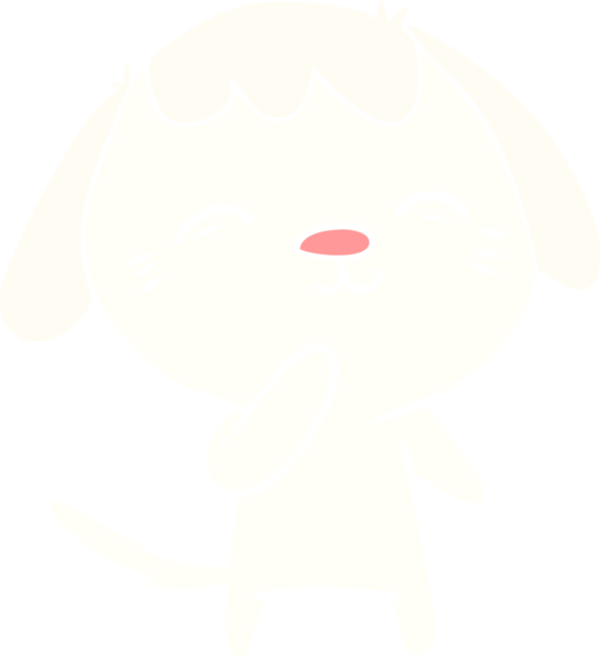 Bir insan tarafından çizilmiş mutlu düz renkli çizgi film köpeği.